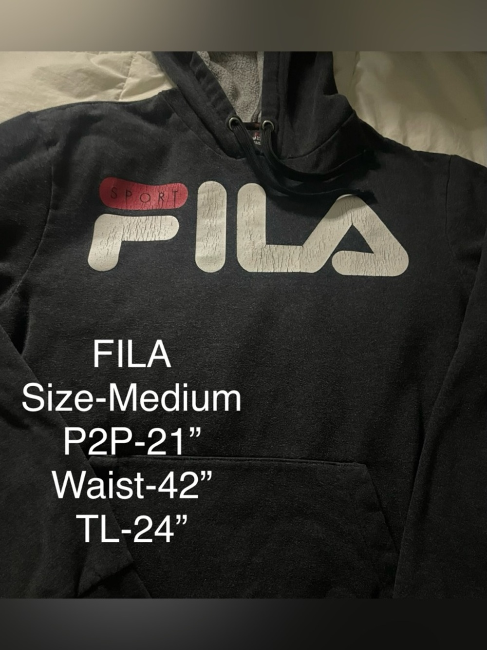 FILA Black Hoodie with White Logo and Red Accent (Broke-In) size M